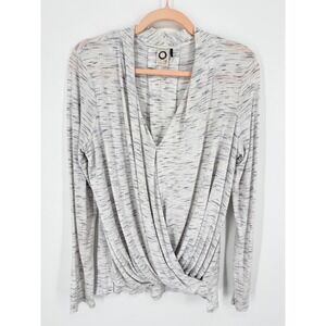 Anthropologie Akemi+Kin Wrap Top Women Medium Grey Space Dye Draped Long Sleeve